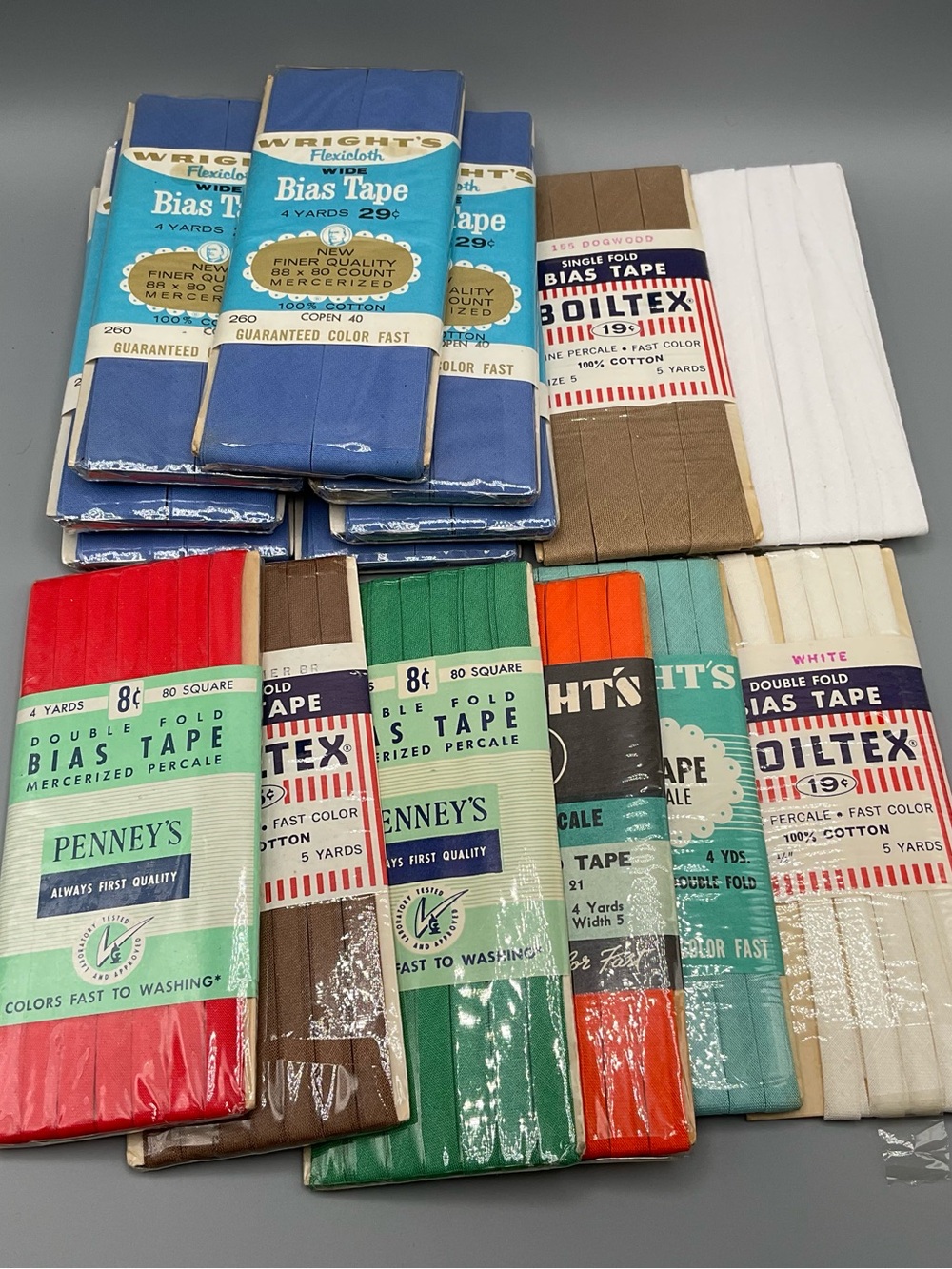 Bias Tape lot cotton double/single fold multicolor Wrights Boiltex Penney’s